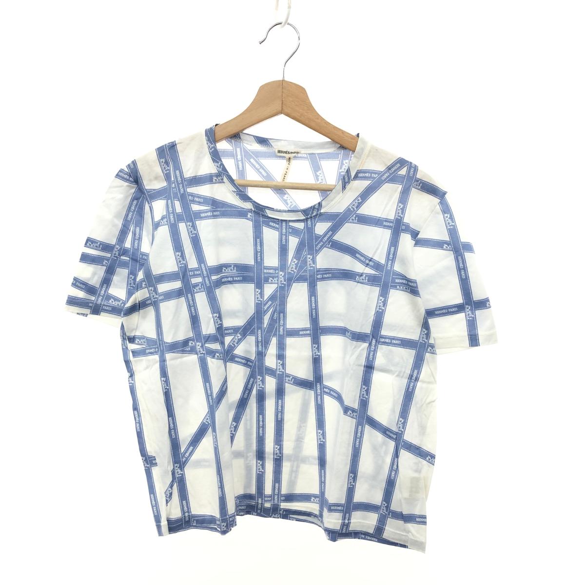 ✿HERMESマルジェラ期 ボルデュックリボン柄 カットソー良品 フランス製✿ エルメス□ボルデュックロゴリボン柄 Tシャツ Sサイズ 半袖