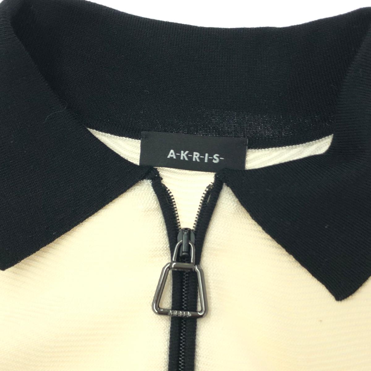 AKRIS アクリス シルク 襟付き バイカラー ハーフジップ 半袖ニット 良好   ホワイト  レディース  トップス 近年 リサイクルショップ ティファナ / AKRIS アクリス シルク 襟付き